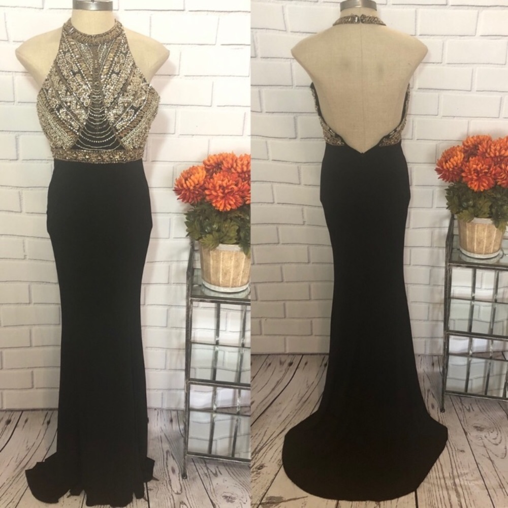 Beaded top mermaid halter neck dress gown